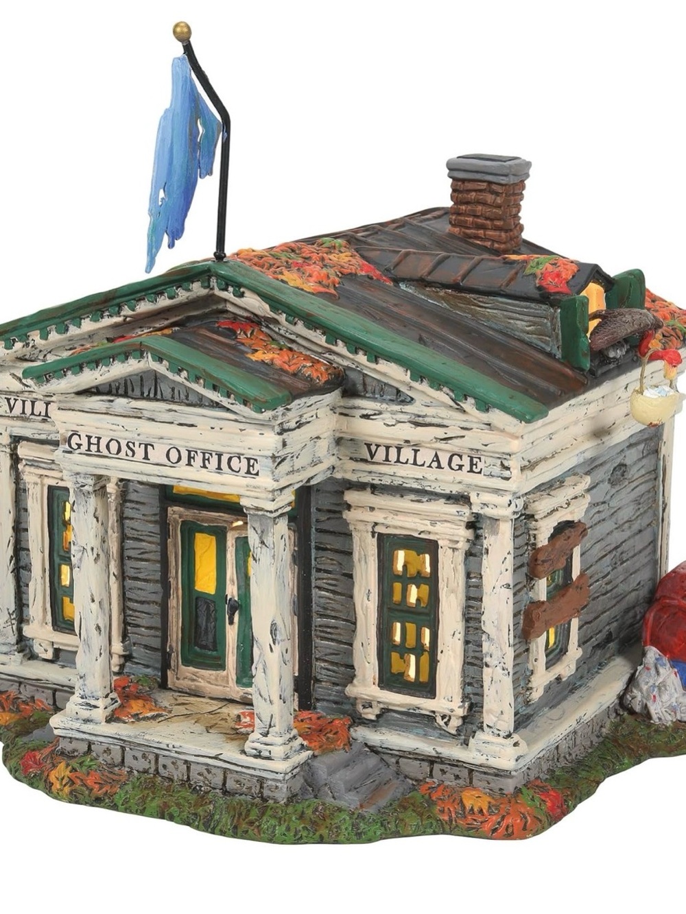 Department 56 Village Ghost Office in White, Green, Brown with Autumn Accents.
